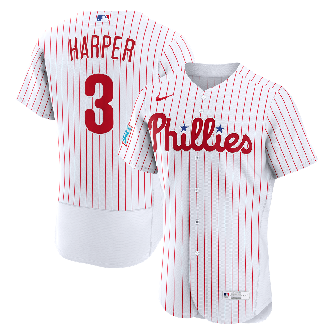 Philadelphia Phillies Bryce Harper Home Authentic Sponsor Patch Jersey | White