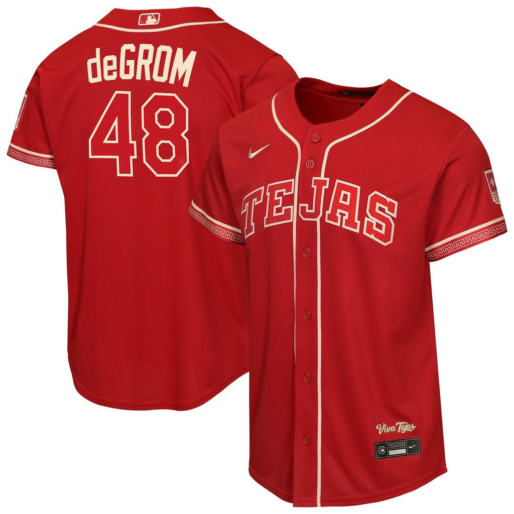 Texas Rangers Jacob deGrom Youth 2026 City Connect Stadium Jersey | Red