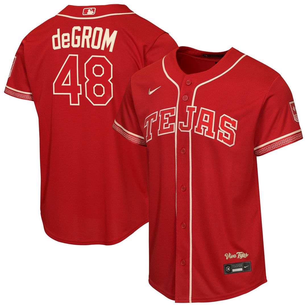 Texas Rangers Jacob deGrom Youth 2026 City Connect Stadium Jersey | Red
