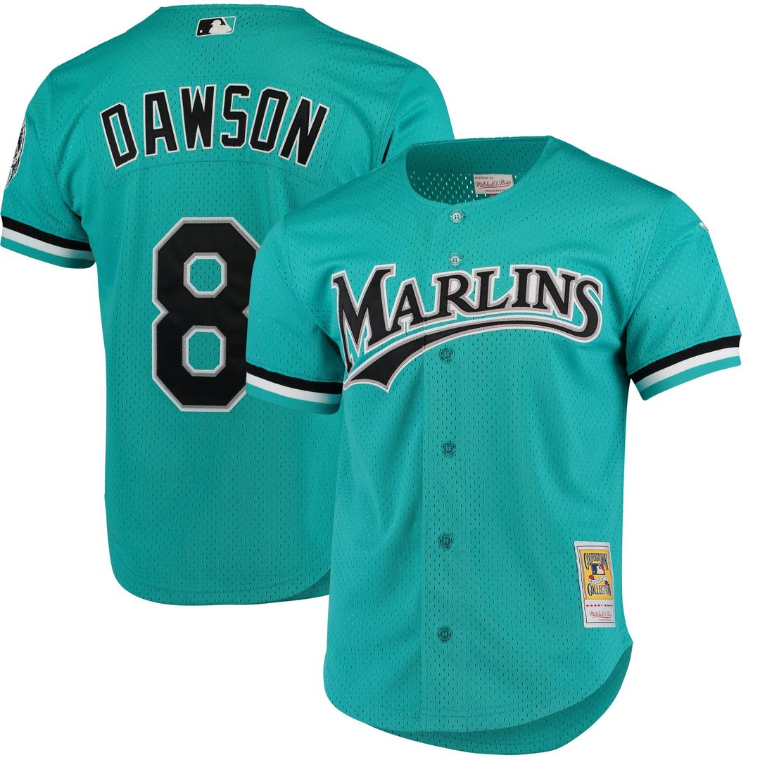 Andre Dawson Florida Marlins Cooperstown Mesh Batting Practice Button-Up Jersey | Teal
