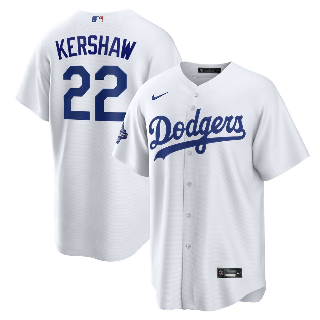 Los Angeles Dodgers Clayton Kershaw Home 2025 World Series Champions Replica Jersey | White