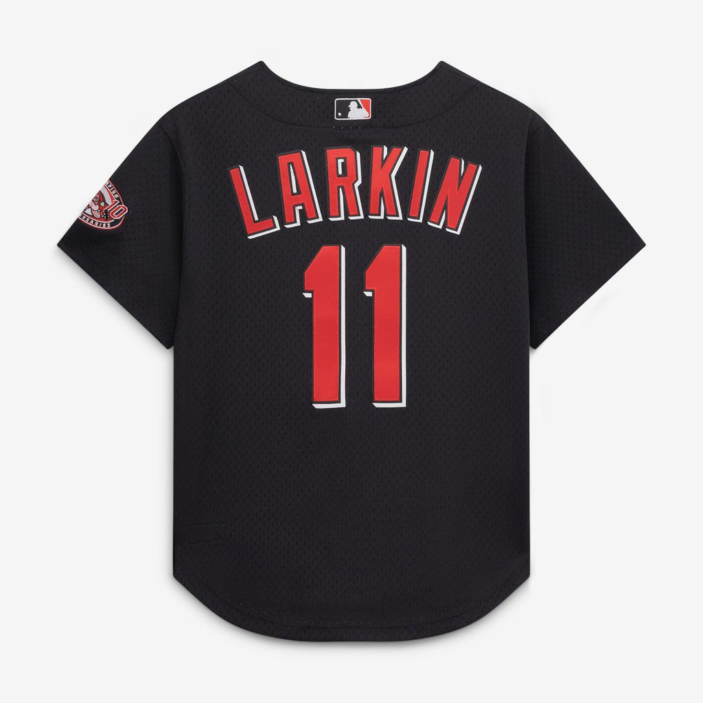 Cincinnati Reds Barry Larkin Cooperstown Mesh Batting Practice Button-Up Jersey | Black