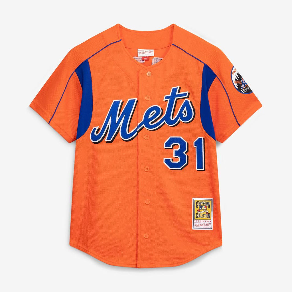 New York Mets Mike Piazza Cooperstown Mesh Batting Practice Button-Up Jersey | Orange