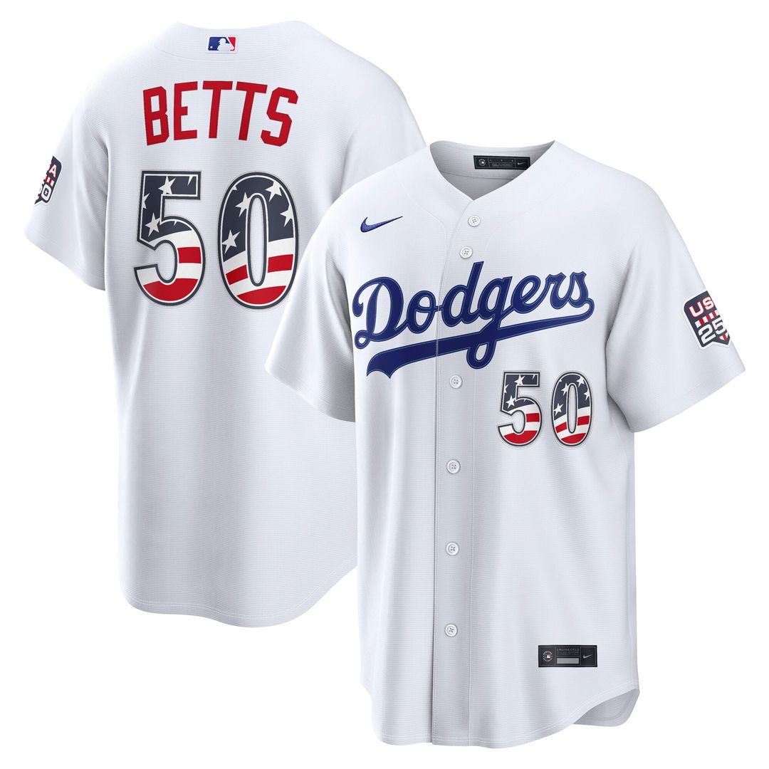 Los Angeles Dodgers Mookie Betts USA 250 Fourth of July Home Stadium Jersey | White