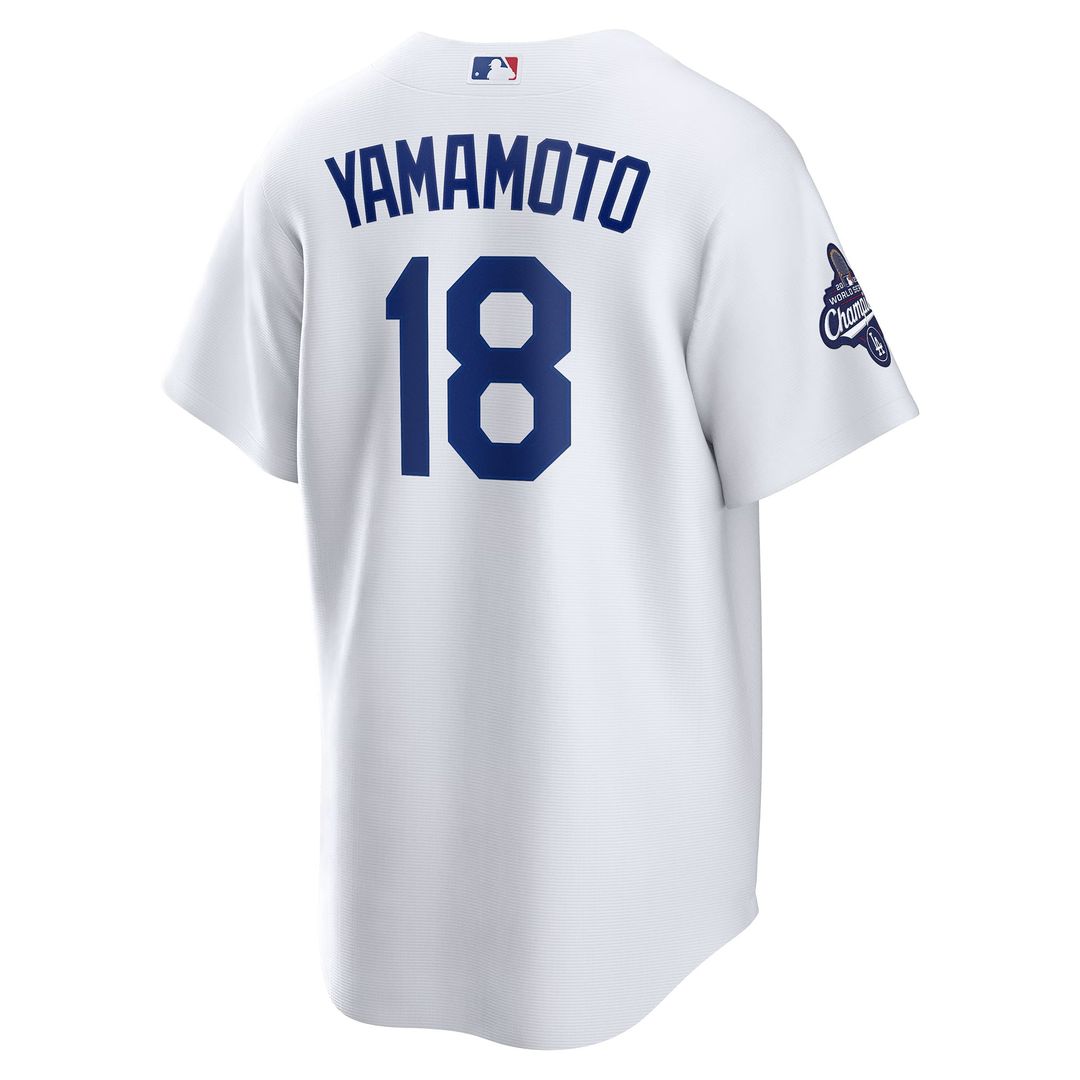 Los Angeles Dodgers Yoshinobu Yamamoto 2025 World Series Champions Home Replica Jersey | White