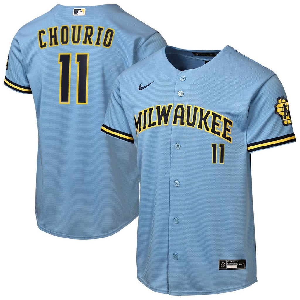 Milwaukee Brewers Jackson Chourio Youth Road Stadium Jersey | Powder Blue