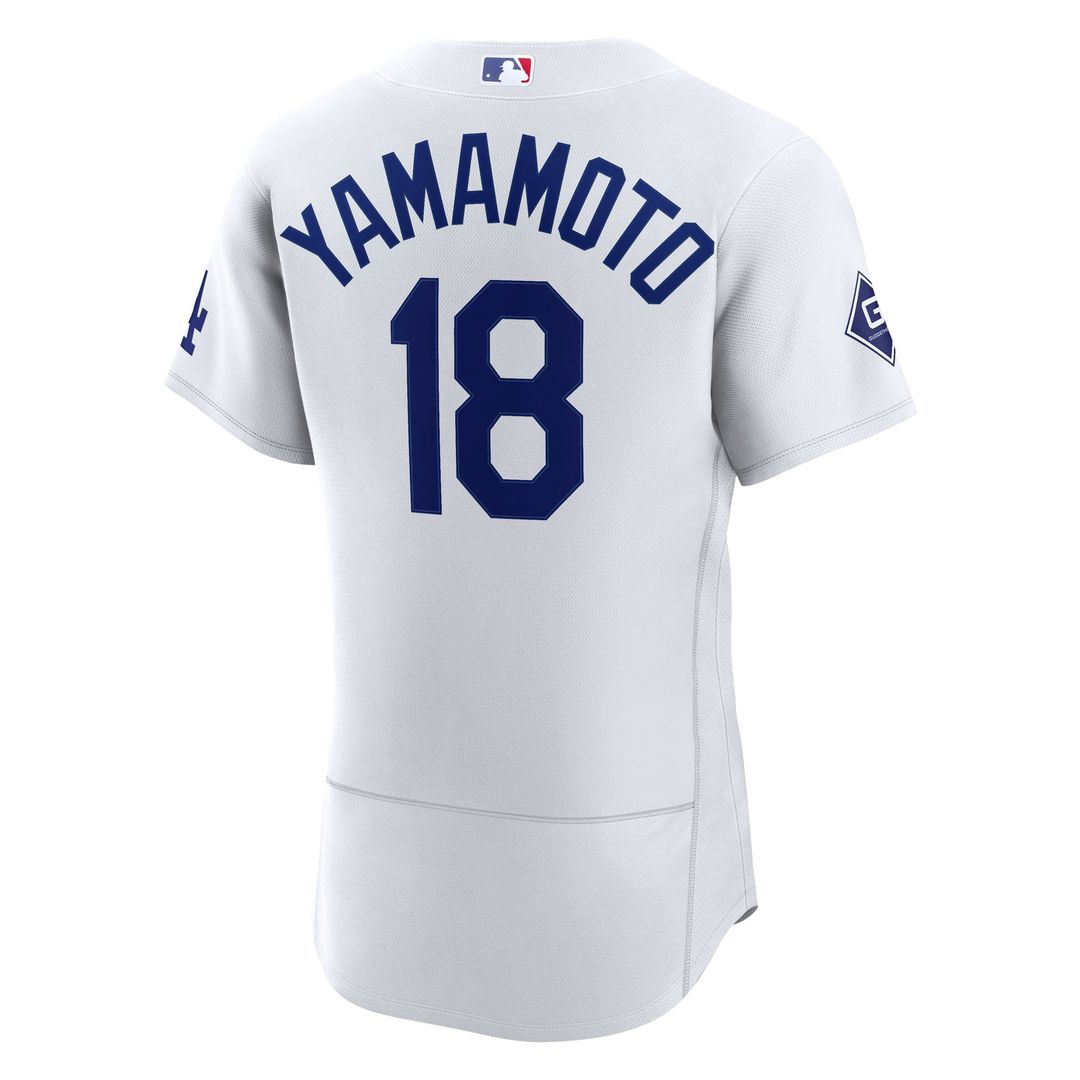 Los Angeles Dodgers Yoshinobu Yamamoto Home Authentic Sponsor Patch Jersey | White