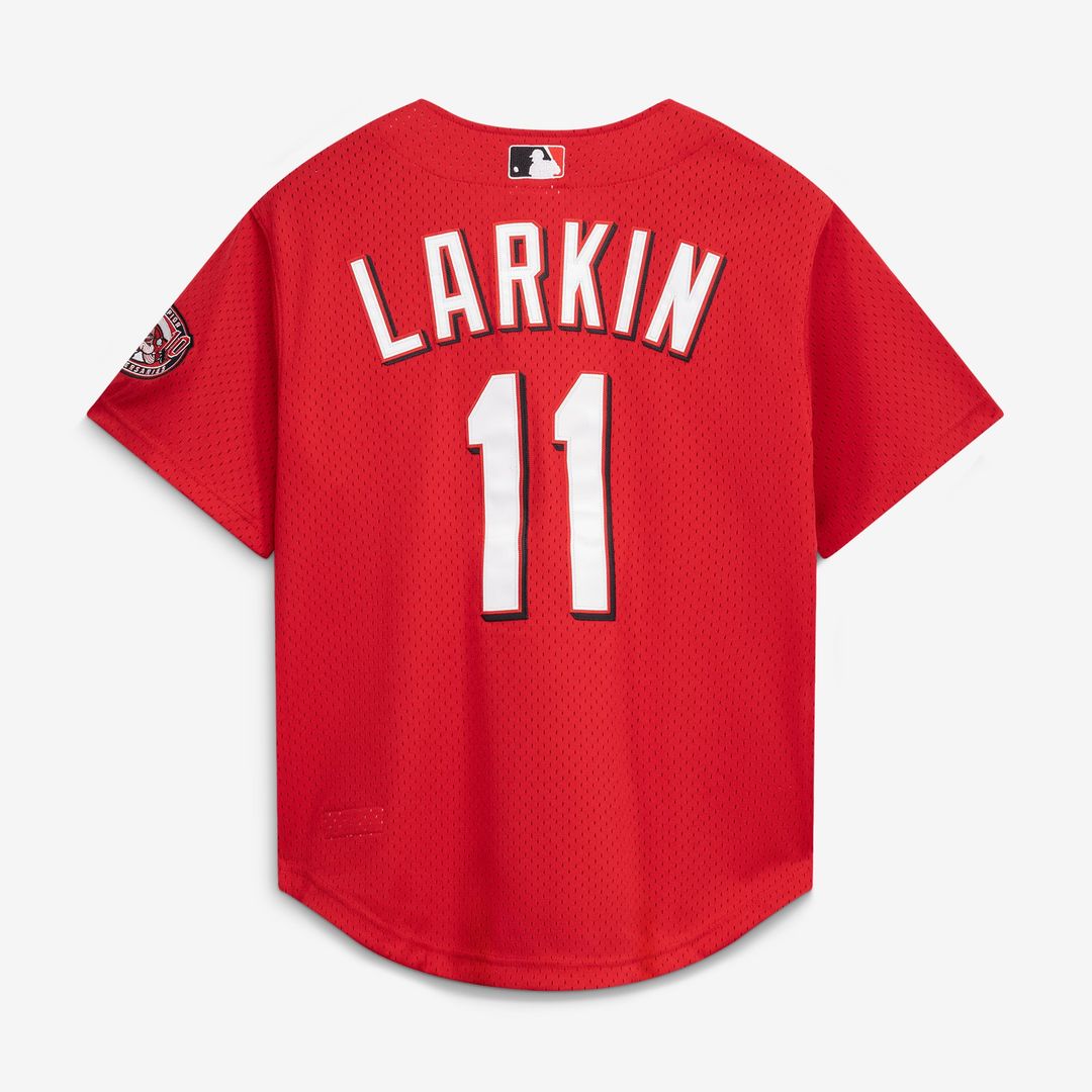 Cincinnati Reds Barry Larkin Cooperstown Mesh Batting Practice Button-Up Jersey | Black