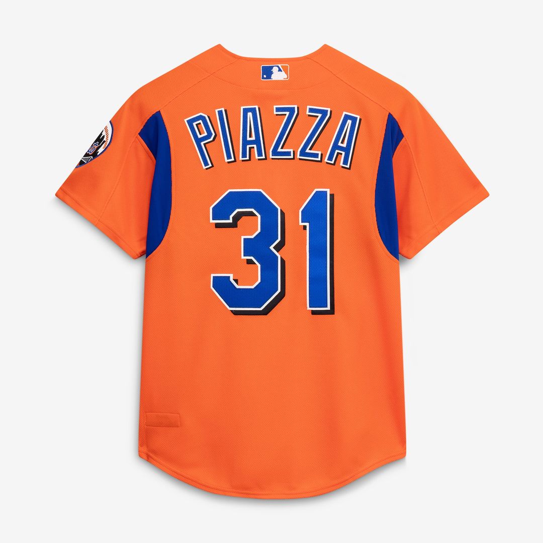 New York Mets Mike Piazza Cooperstown Mesh Batting Practice Button-Up Jersey | Orange