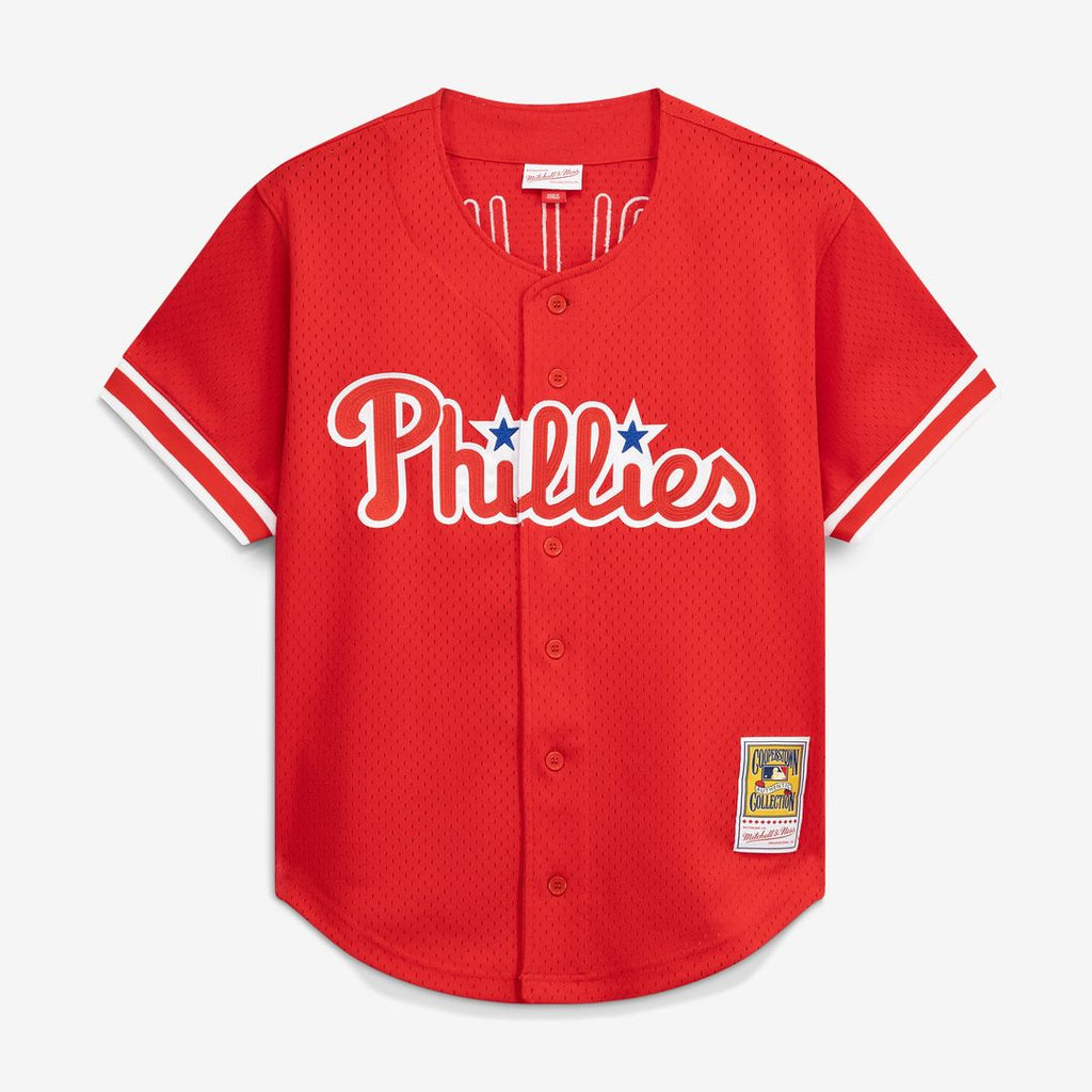 Philadelphia Phillies Jimmy Rollins Cooperstown Mesh Batting Practice Button-Up Jersey | Red