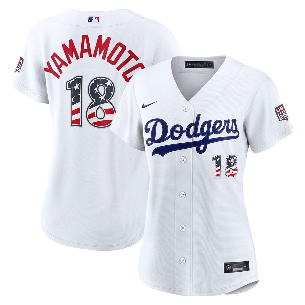 Los Angeles Dodgers Yoshinobu Yamamoto Women's USA 250 Fourth of July Home Stadium Jersey | White