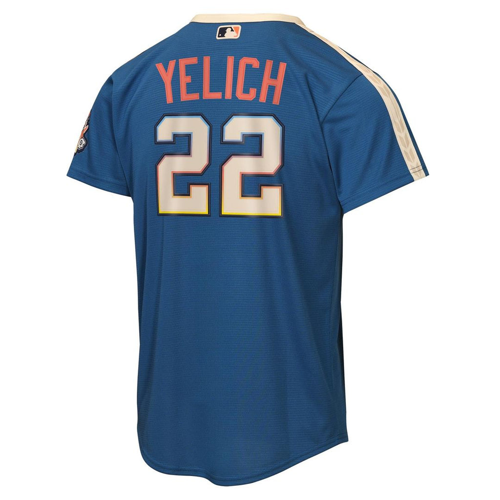 Milwaukee Brewers Christian Yelich Youth 2026 City Connect Stadium Jersey | Mineral Blue
