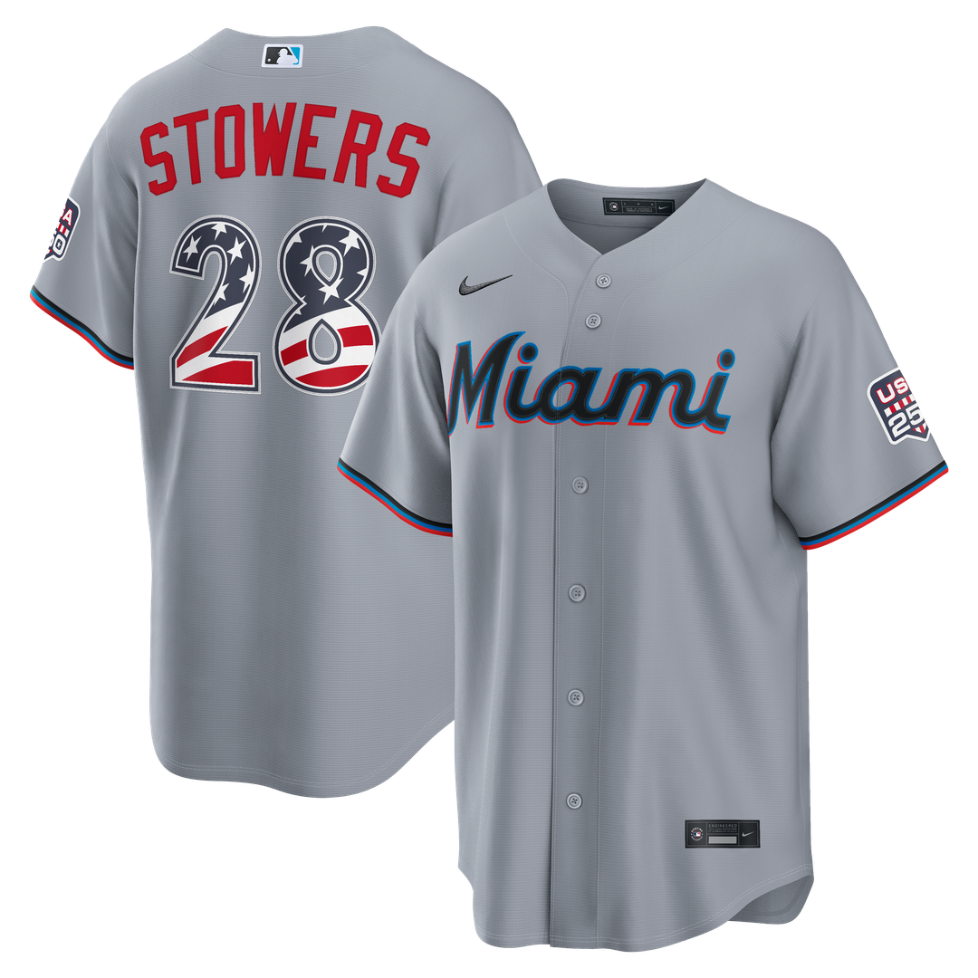 Miami Marlins Kyle Stowers USA 250 Fourth of July Road Stadium Jersey | Gray
