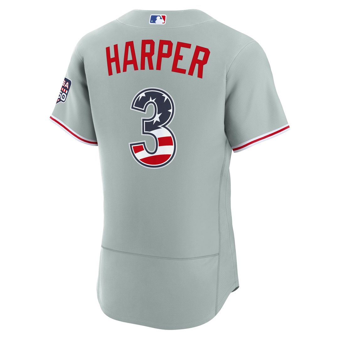 Philadelphia Phillies Bryce Harper USA 250 Fourth of July Road Authentic Jersey | Gray
