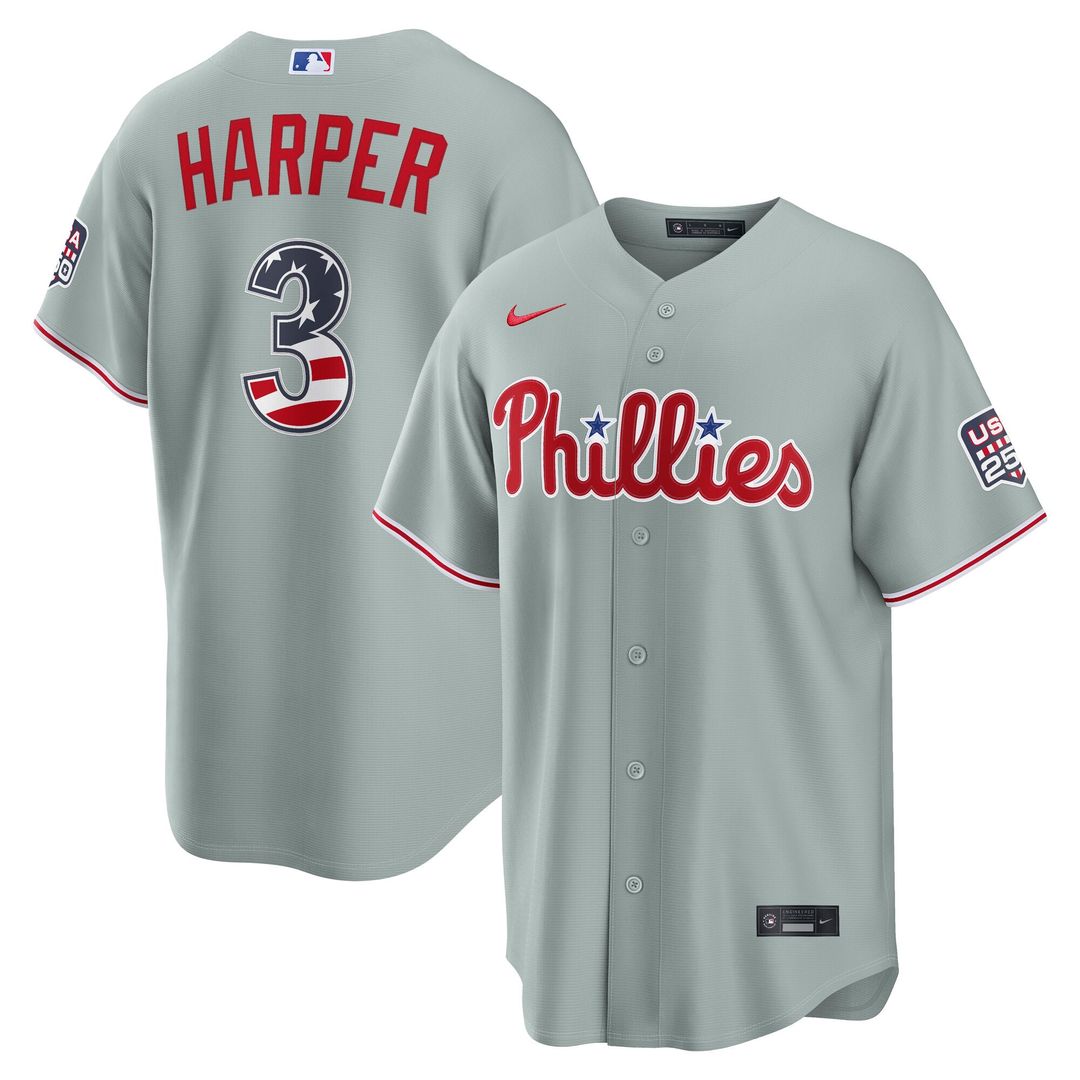 Philadelphia Phillies Bryce Harper USA 250 Fourth of July Road Stadium Jersey | Gray
