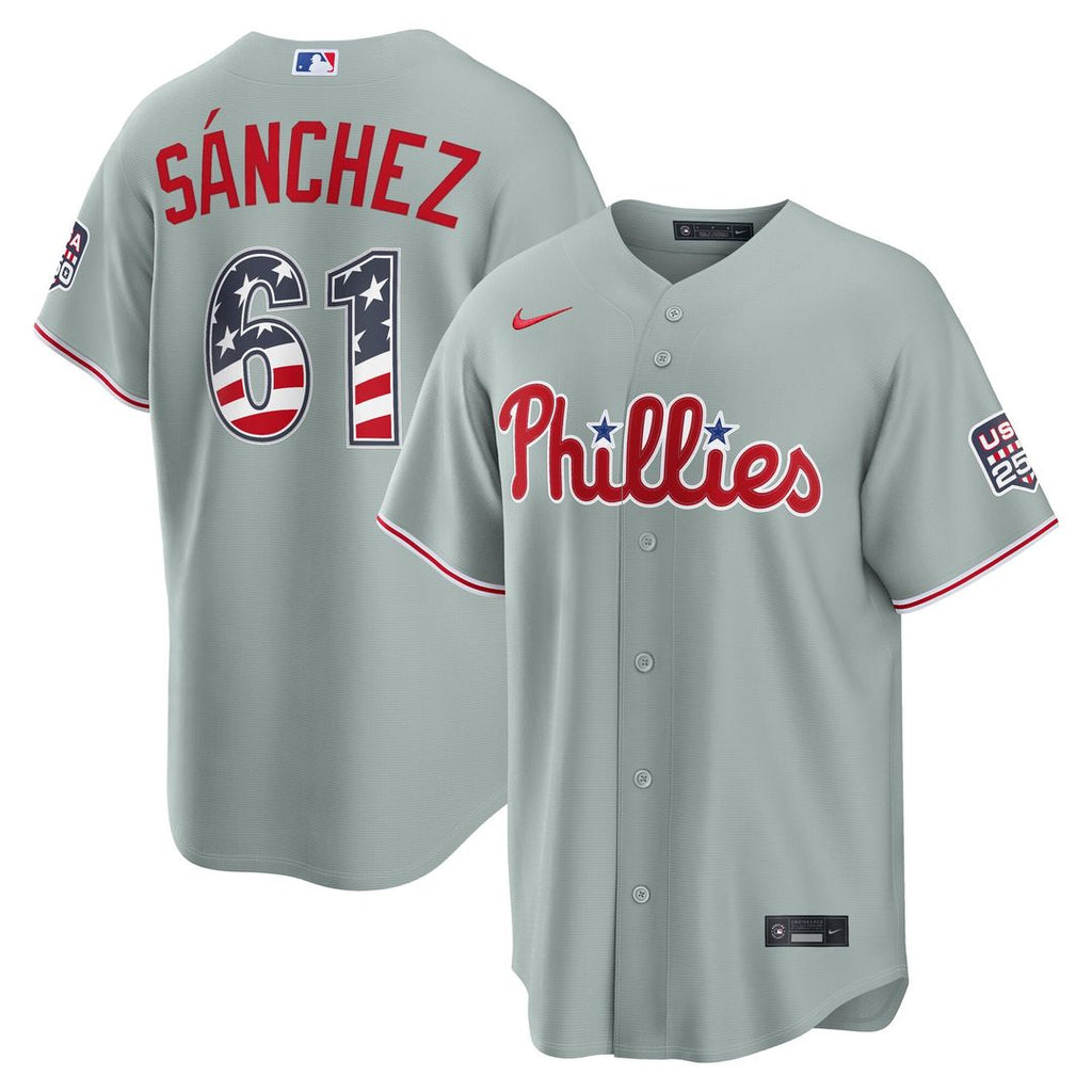 Philadelphia Phillies Cristopher Sanchez USA 250 Fourth of July Road Stadium Jersey | Gray