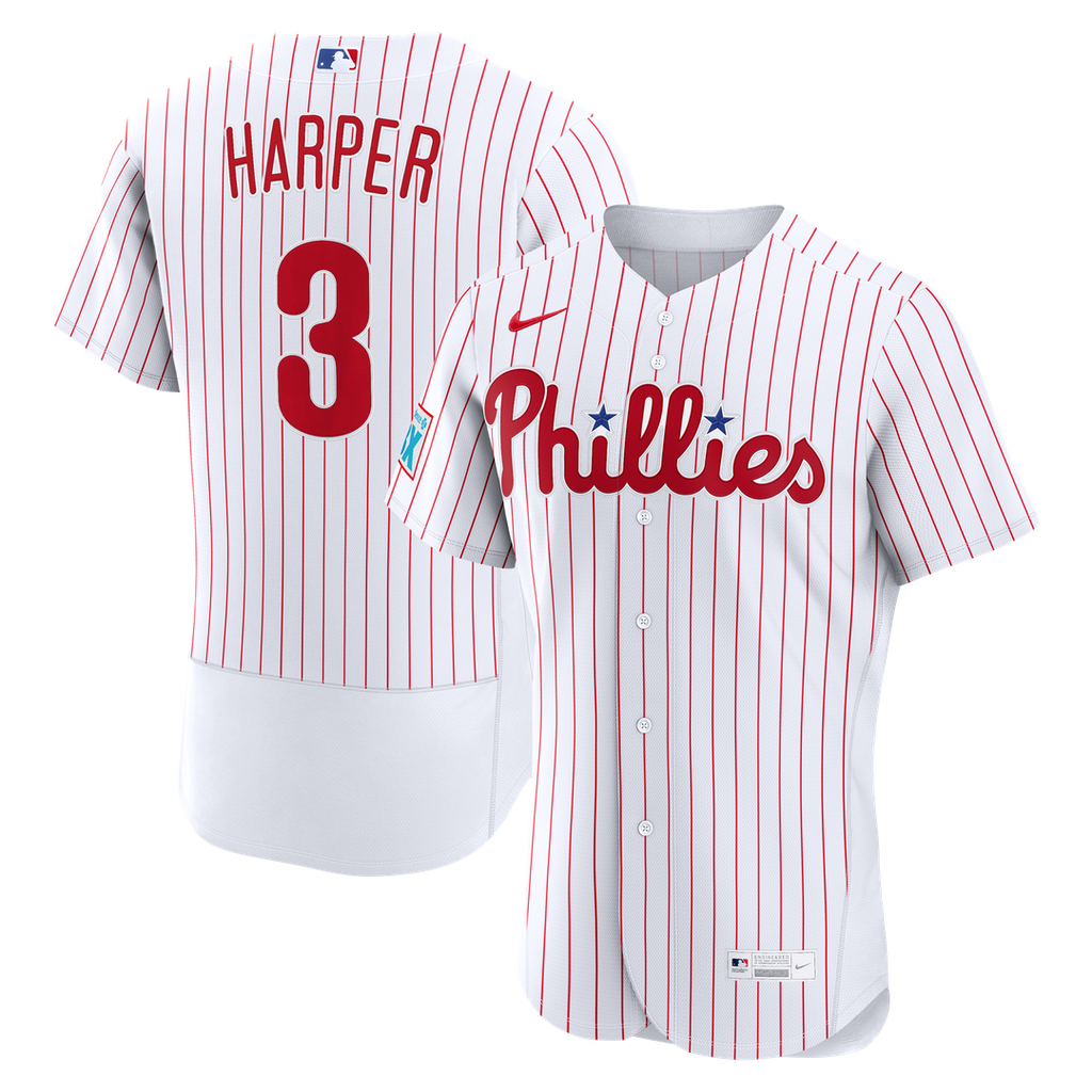 Philadelphia Phillies Bryce Harper Home Authentic Sponsor Patch Jersey | White