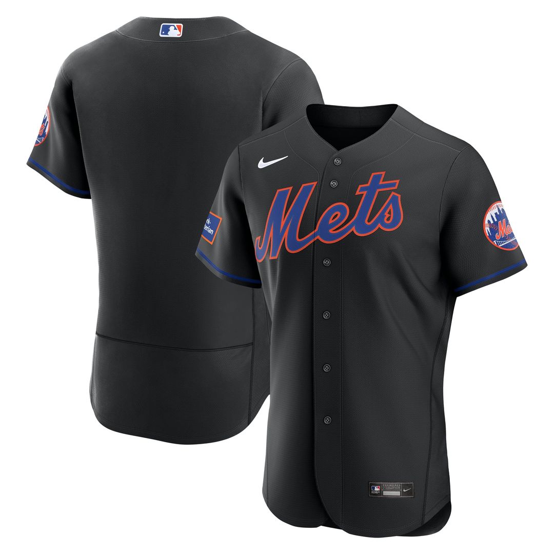 New York Mets Alternate Authentic Sponsor Patch Jersey | Black