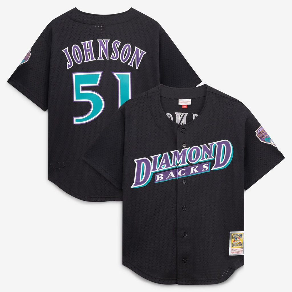 Arizona Diamondbacks Randy Johnson Cooperstown Mesh Batting Practice Button-Up Jersey | Black