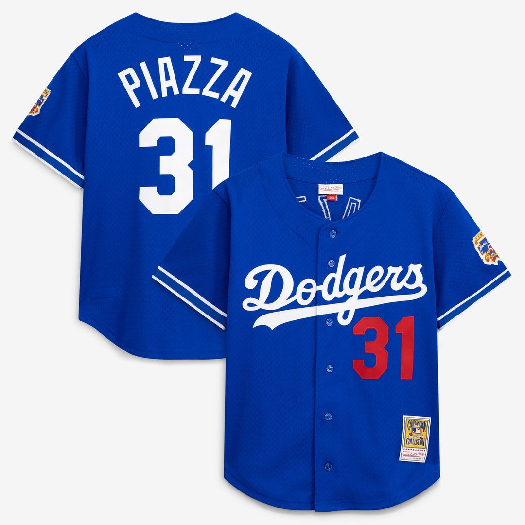 Los Angeles Dodgers Mike Piazza Cooperstown Mesh Batting Practice Button-Up Jersey | Royal