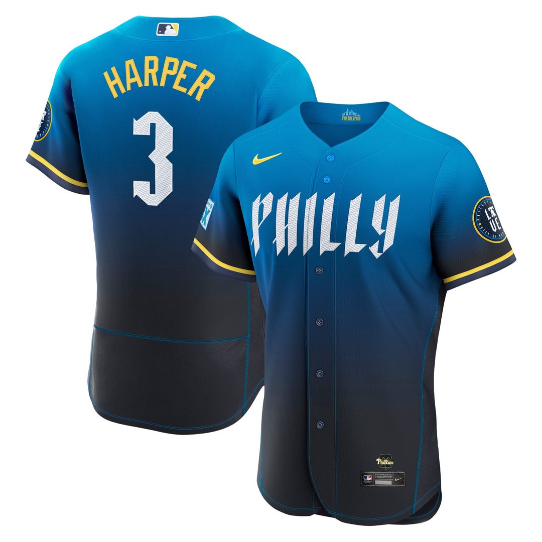 Philadelphia Phillies Bryce Harper City Connect Authentic Sponsor Patch Jersey | Blue