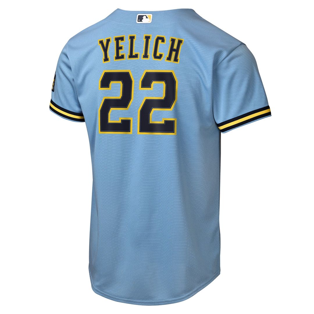 Milwaukee Brewers Christian Yelich Youth Road Stadium Jersey | Powder Blue
