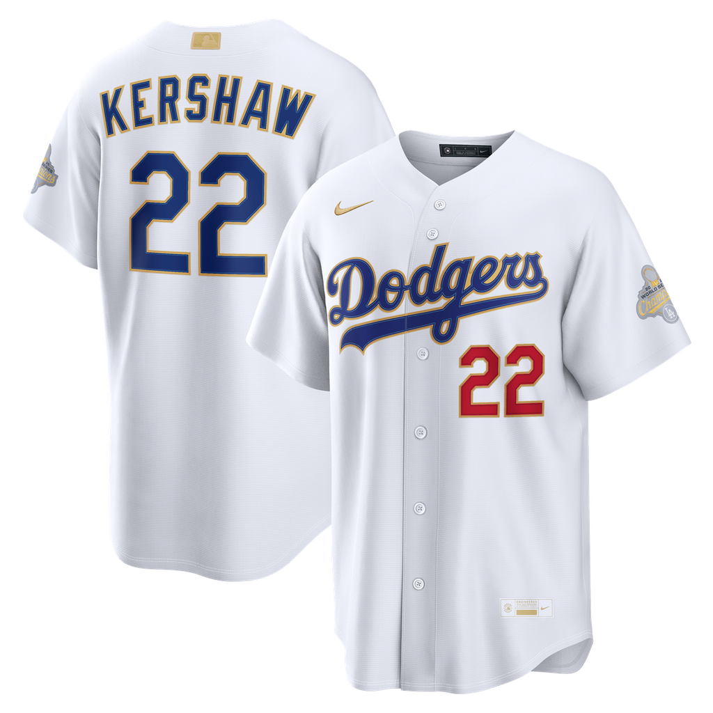 Los Angeles Dodgers Clayton Kershaw 2026 Gold Collection Stadium Jersey | White