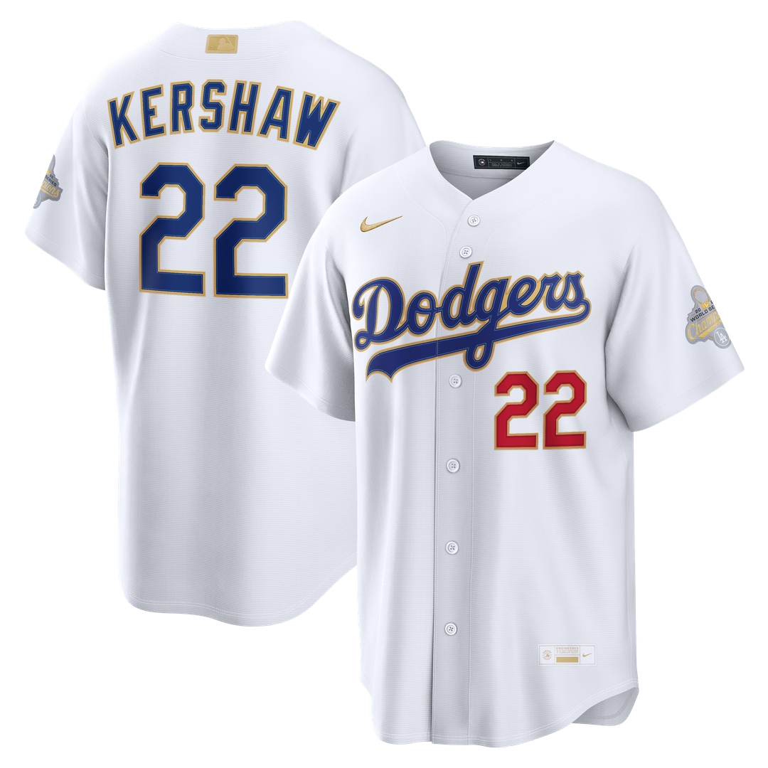 Los Angeles Dodgers Clayton Kershaw 2026 Gold Collection Stadium Jersey | White