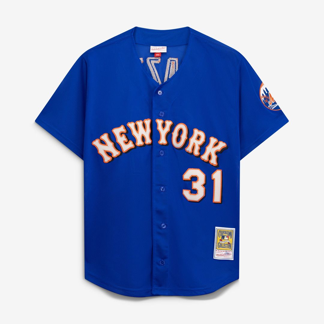 New York Mets Mike Piazza Cooperstown Mesh Batting Practice Button-Up Jersey | Orange
