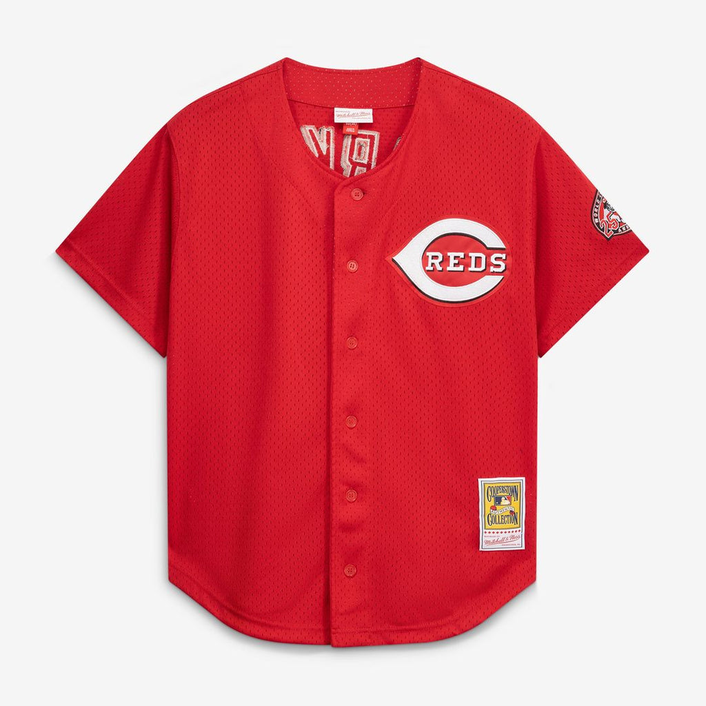 Cincinnati Reds Barry Larkin Cooperstown Mesh Batting Practice Button-Up Jersey | Black