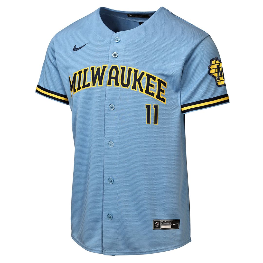 Milwaukee Brewers Jackson Chourio Youth Road Stadium Jersey | Powder Blue