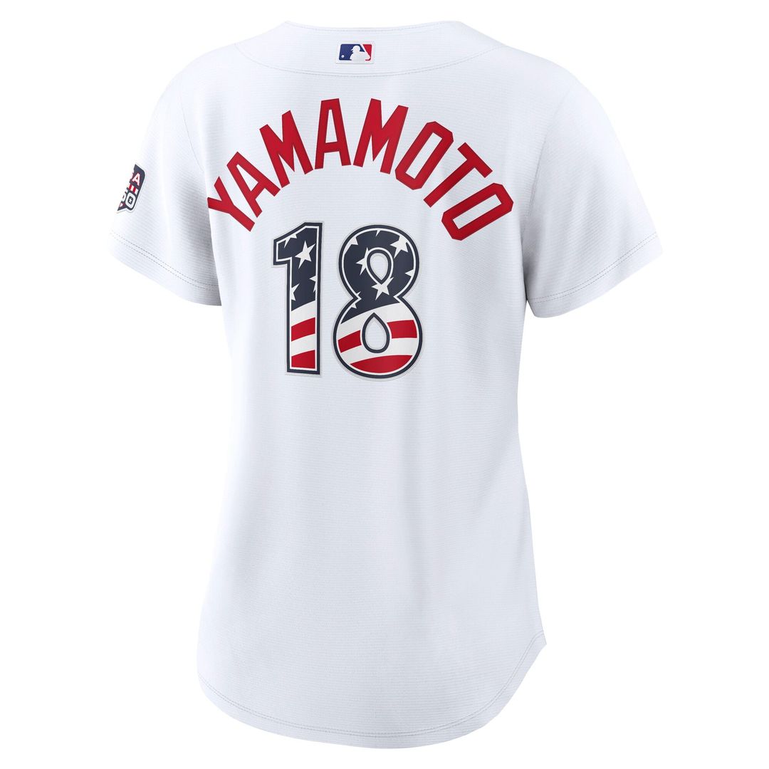 Los Angeles Dodgers Yoshinobu Yamamoto Women's USA 250 Fourth of July Home Stadium Jersey | White