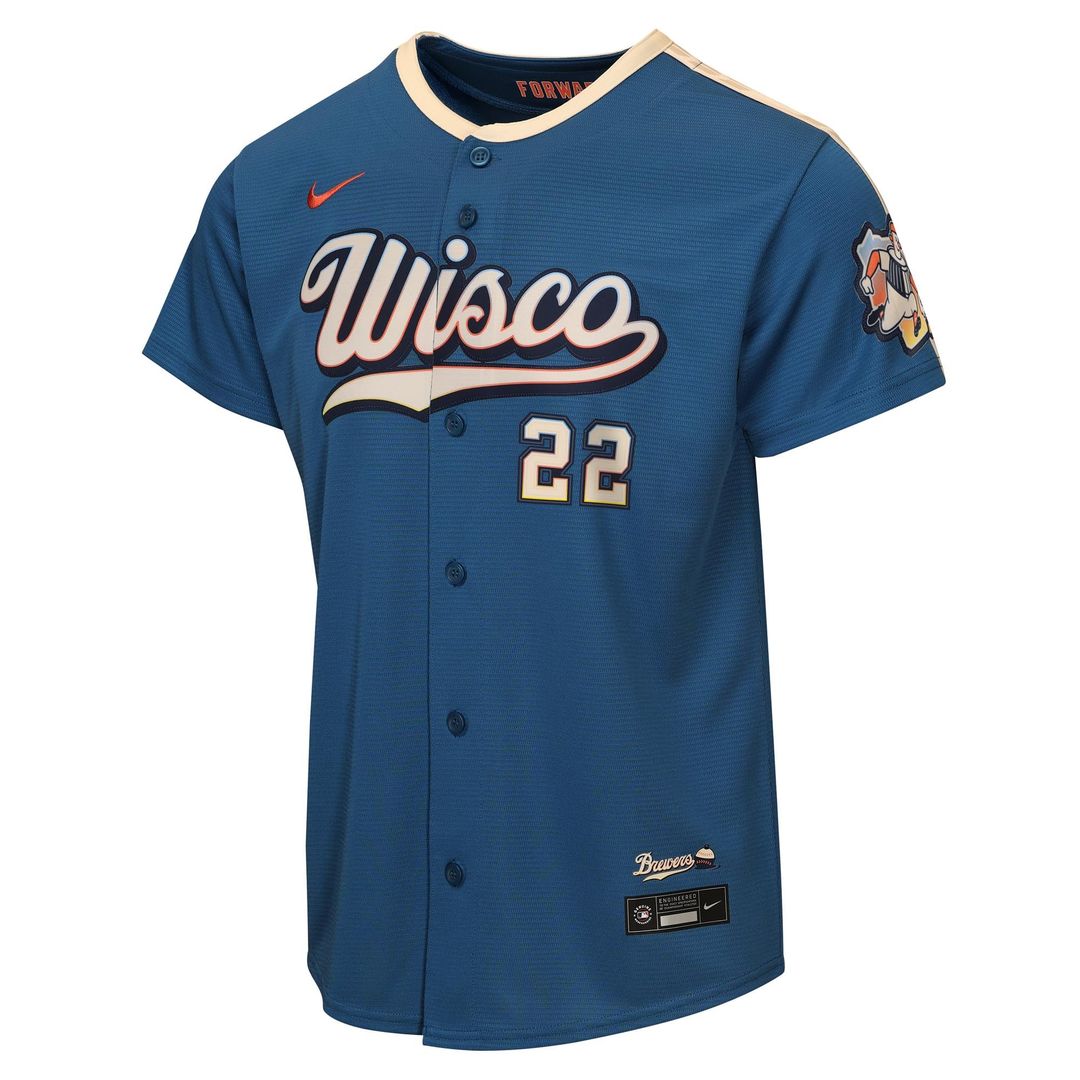 Milwaukee Brewers Christian Yelich Youth 2026 City Connect Stadium Jersey | Mineral Blue