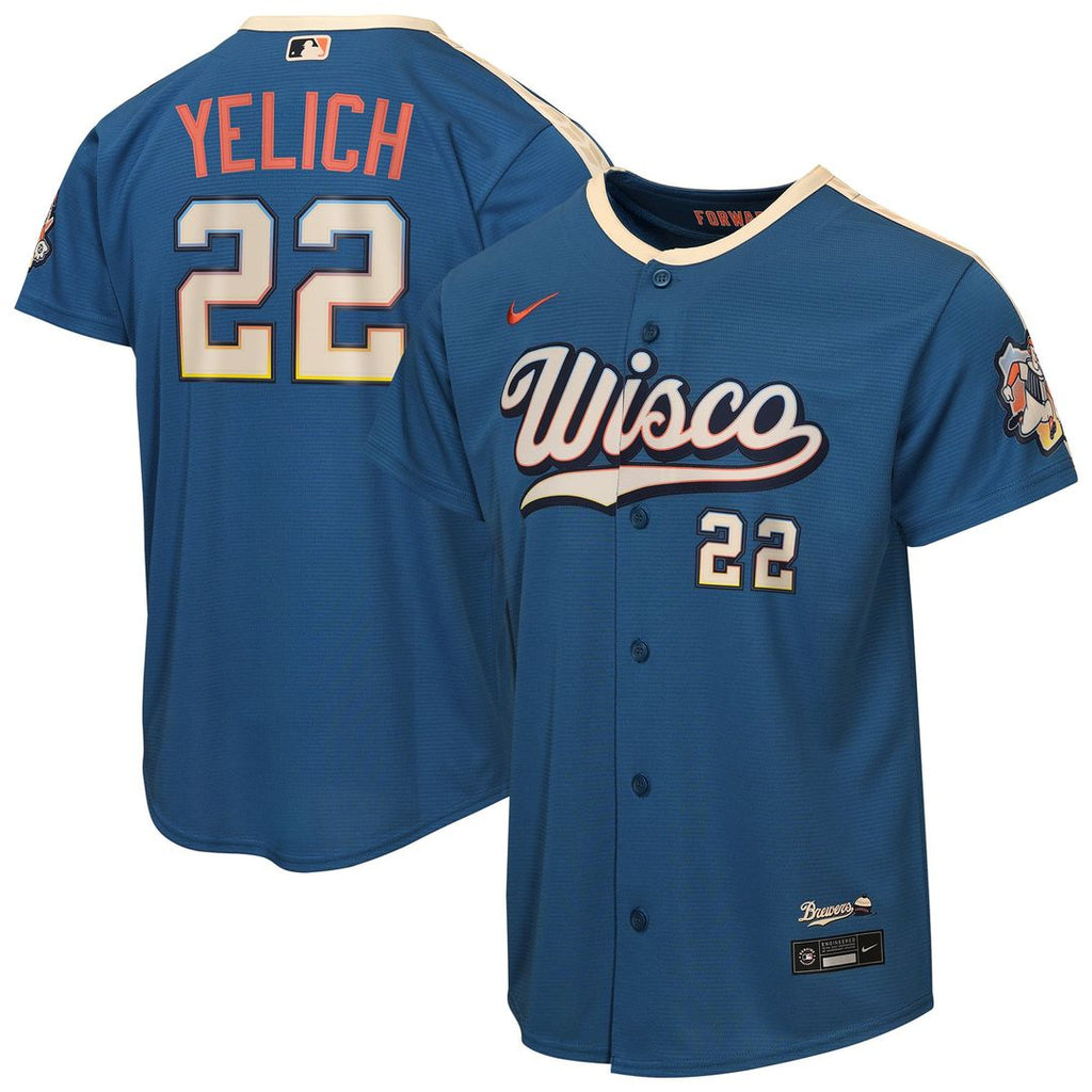 Milwaukee Brewers Christian Yelich Youth 2026 City Connect Stadium Jersey | Mineral Blue