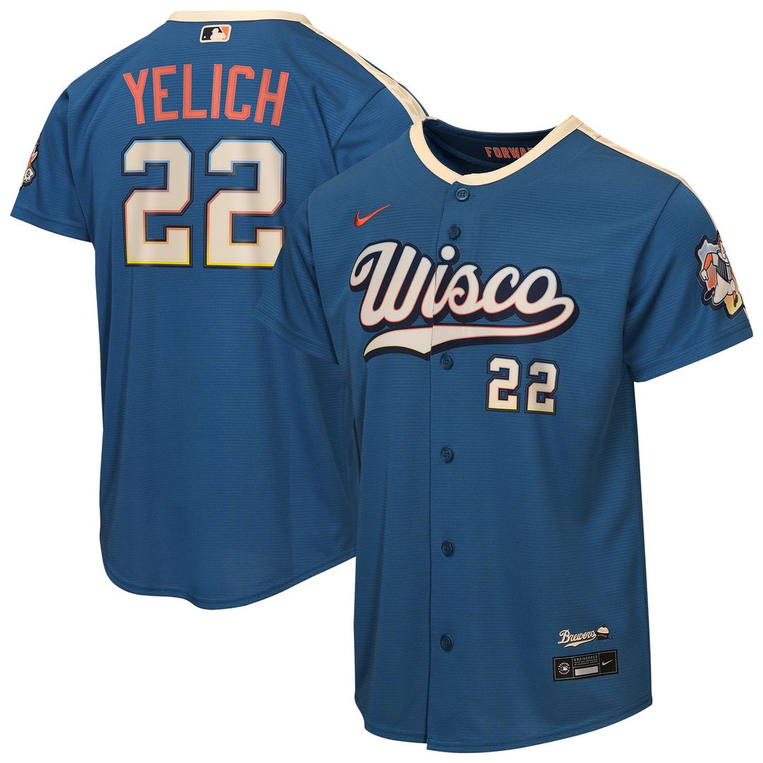 Milwaukee Brewers Christian Yelich Youth 2026 City Connect Stadium Jersey | Mineral Blue