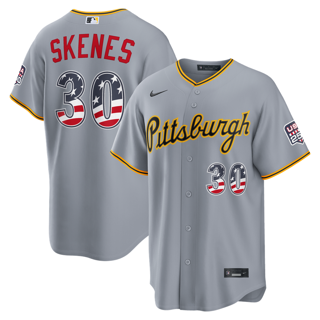 Pittsburgh Pirates Paul Skenes USA 250 Fourth of July Road Stadium Jersey | Gray