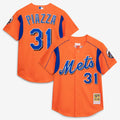 New York Mets Mike Piazza Cooperstown Mesh Batting Practice Button-Up Jersey | Orange