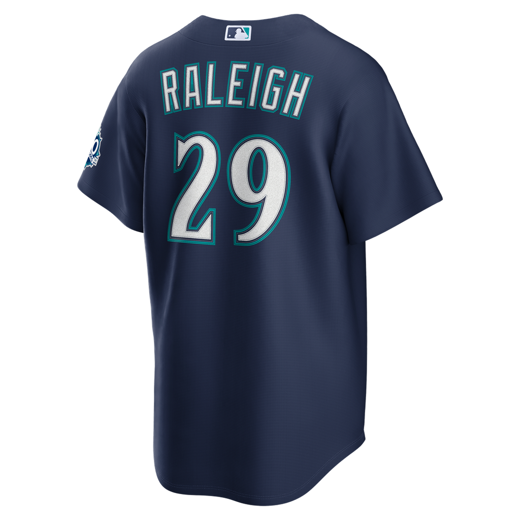 Seattle Mariners Cal Raleigh Road Stadium 50th Season Patch Jersey | Navy
