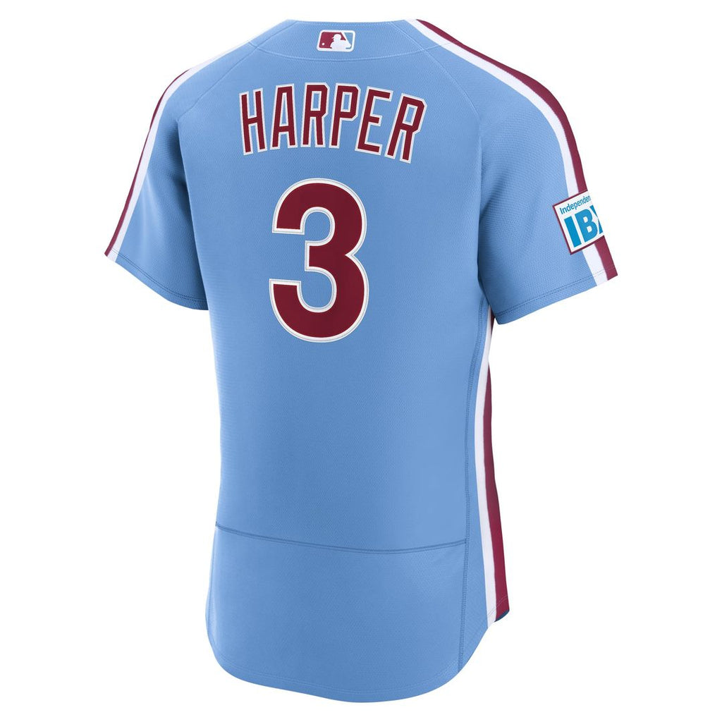 Philadelphia Phillies Bryce Harper Alternate Authentic Sponsor Patch Jersey | Light Blue