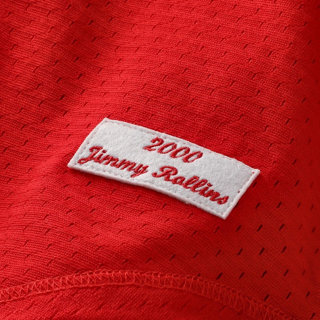 Philadelphia Phillies Jimmy Rollins Cooperstown Mesh Batting Practice Button-Up Jersey | Red