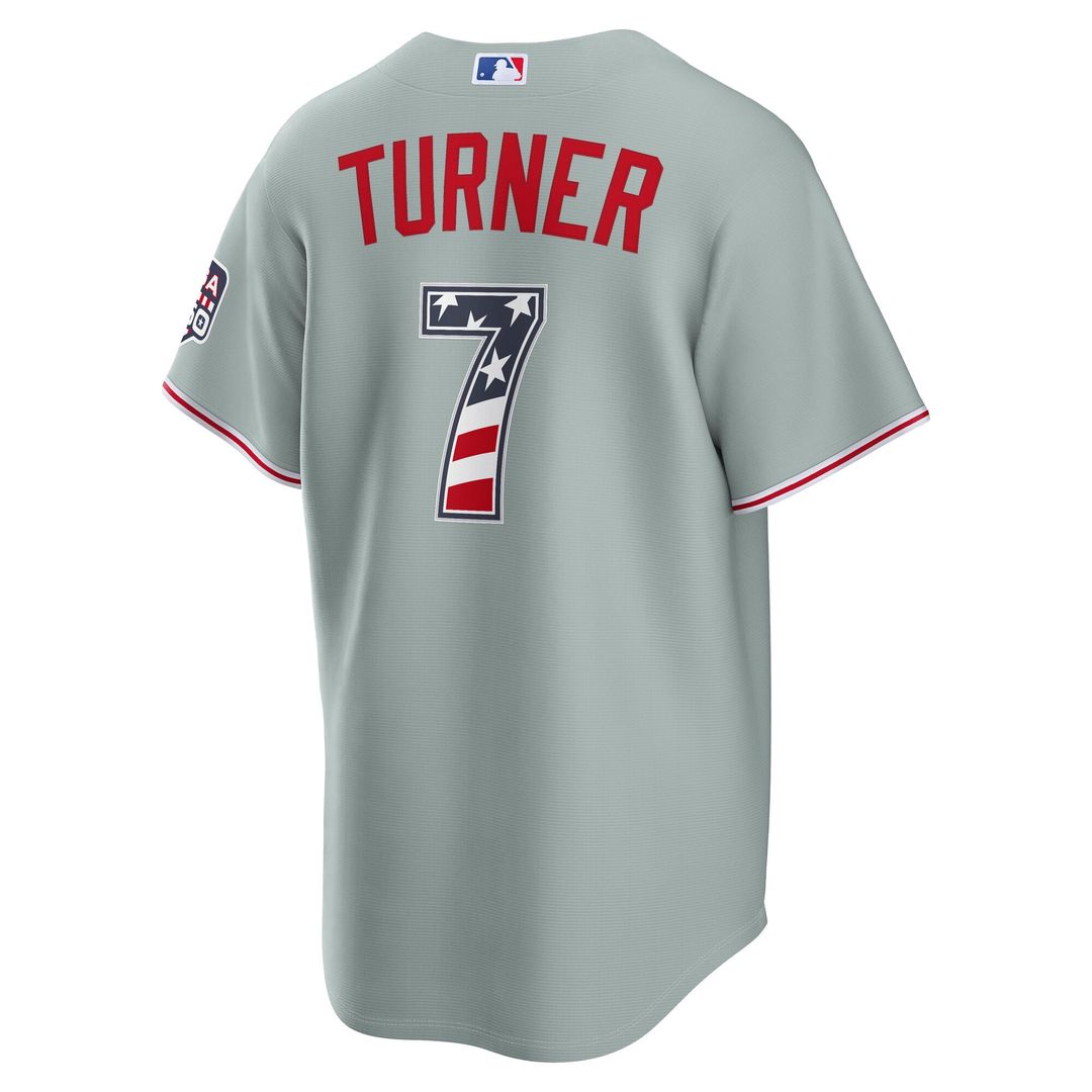 Philadelphia Phillies Trea Turner USA 250 Fourth of July Road Stadium Jersey | Gray