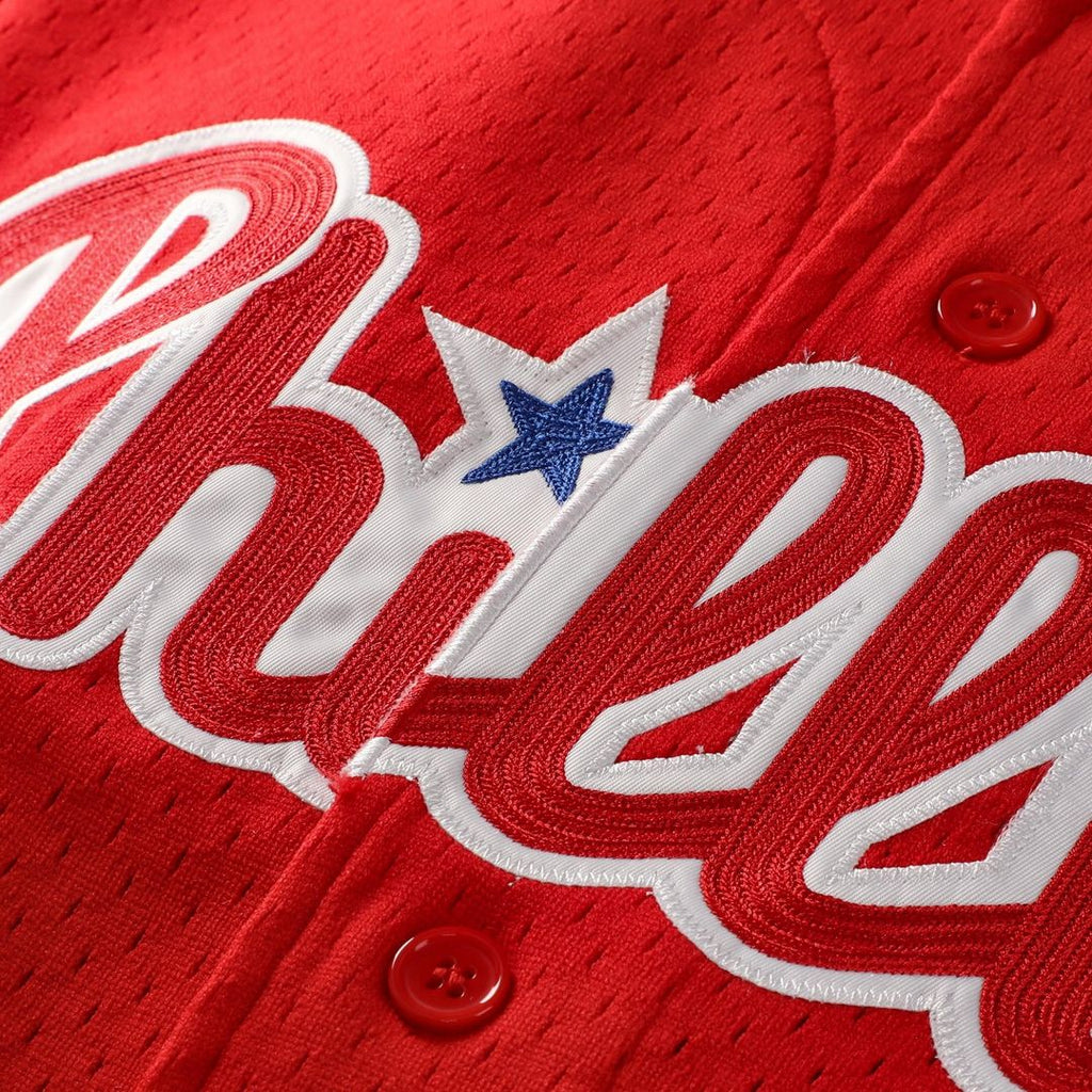 Philadelphia Phillies Jimmy Rollins Cooperstown Mesh Batting Practice Button-Up Jersey | Red