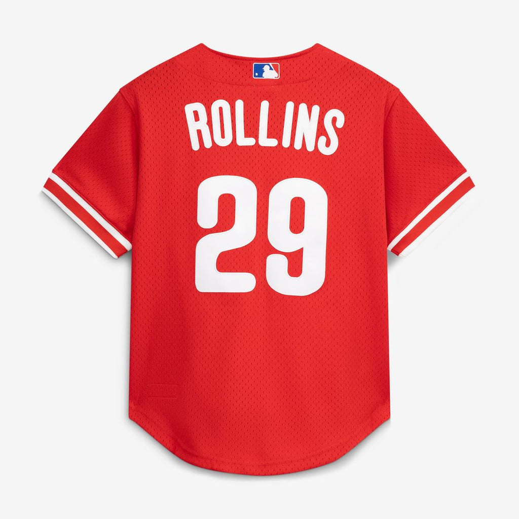 Philadelphia Phillies Jimmy Rollins Cooperstown Mesh Batting Practice Button-Up Jersey | Red
