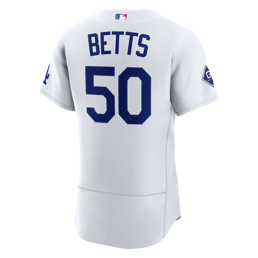 Los Angeles Dodgers Mookie Betts Home Authentic Sponsor Patch Jersey | White