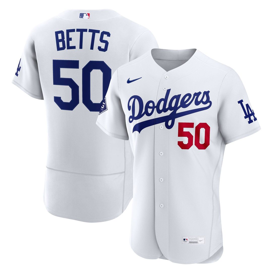 Los Angeles Dodgers Mookie Betts Home Authentic Sponsor Patch Jersey | White