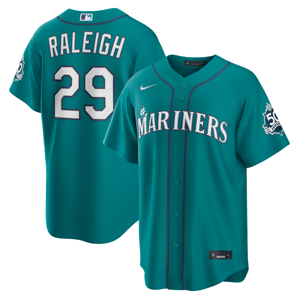 Seattle Mariners Cal Raleigh Alternate 50th Season Patch Stadium Jersey | Teal