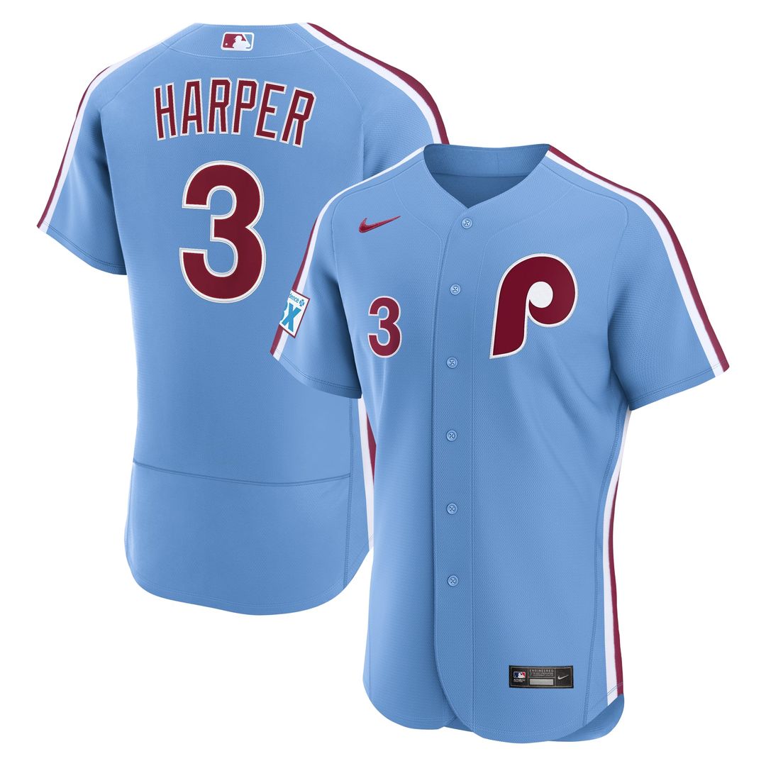 Philadelphia Phillies Bryce Harper Alternate Authentic Sponsor Patch Jersey | Light Blue