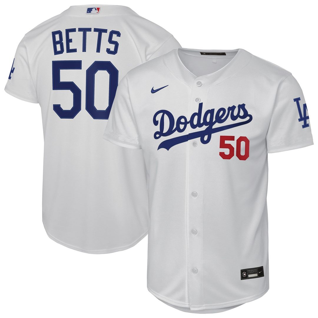 Los Angeles Dodgers Mookie Betts Youth Home Stadium Jersey | White