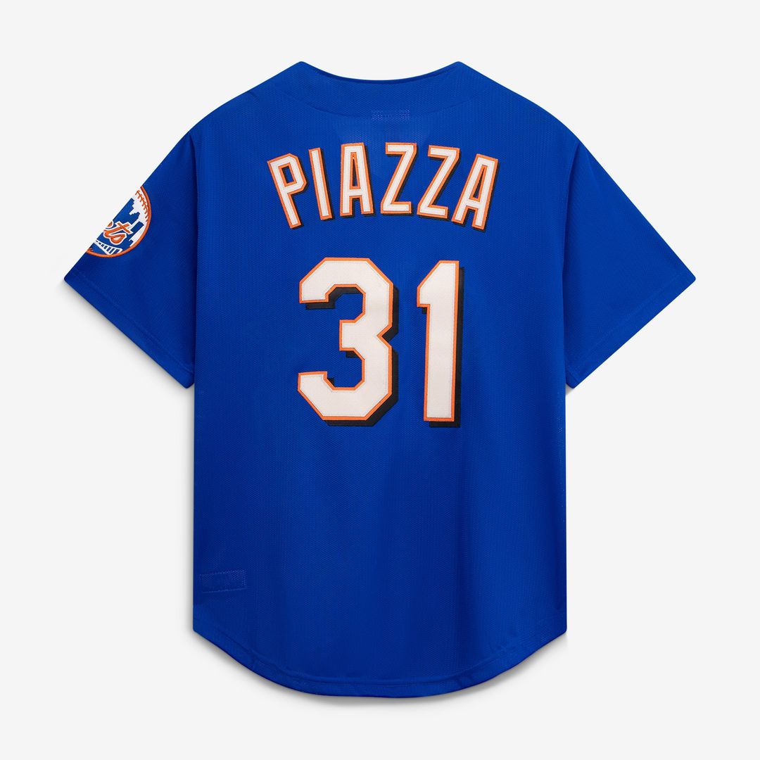 New York Mets Mike Piazza Cooperstown Mesh Batting Practice Button-Up Jersey | Orange