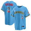 Milwaukee Brewers Brice Turang USA 250 Fourth of July Road Stadium Jersey | Light Blue